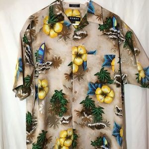 Koman Sport Mens Beige Hawaiian Aloha Camp Shirt M